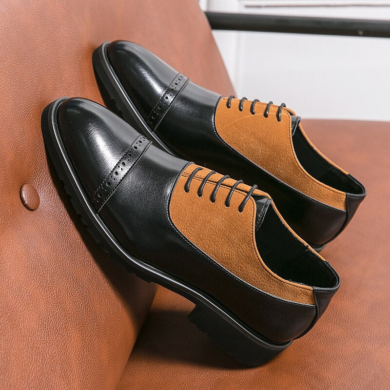 Black Leather Brown Suede Derby Shoes