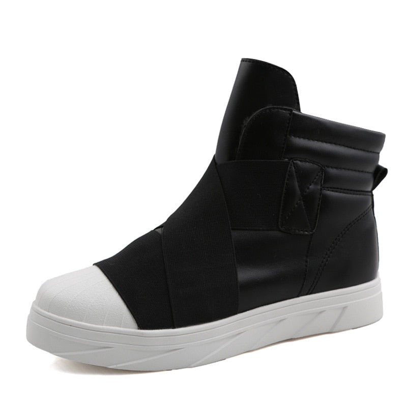 Cross Tied Flat Round Toe High Top Style Men Sneakers