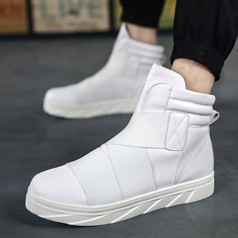 Cross Tied Flat Round Toe High Top Style Men Sneakers