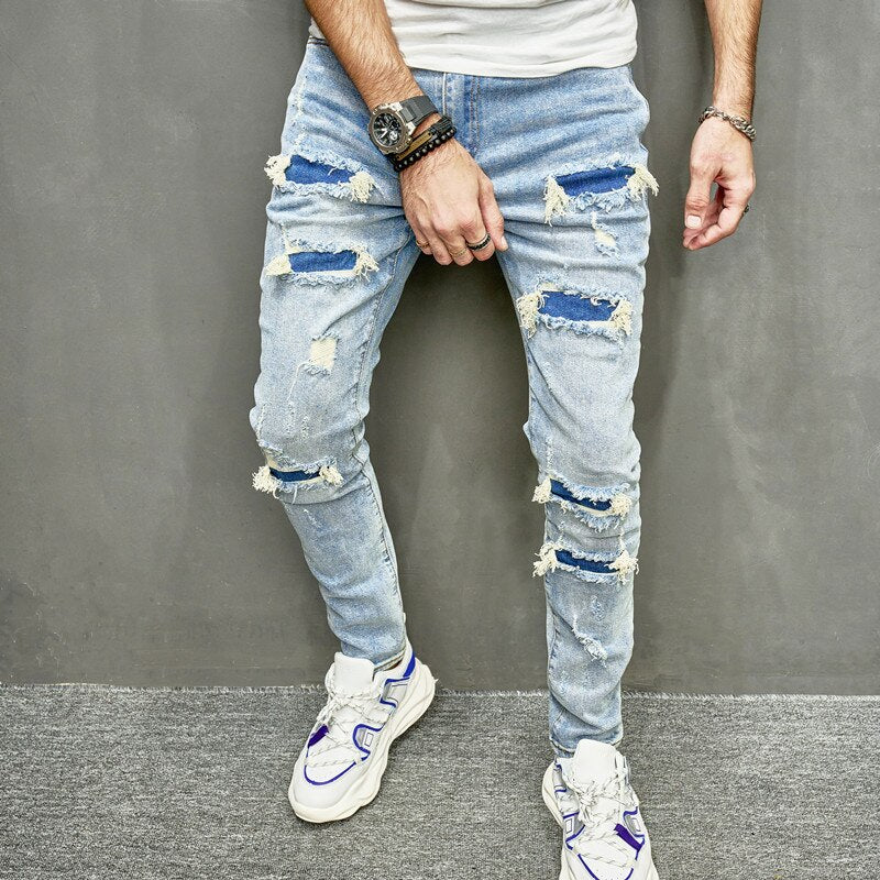 Washed Denim Ripped Blue Jeans