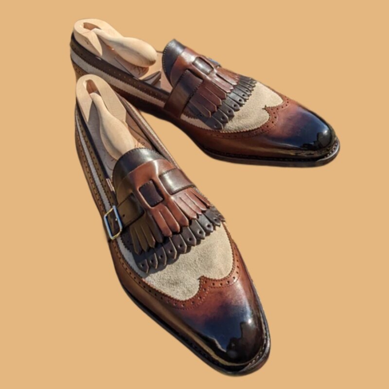 Patchwork with Tassel Decor Leather Loafers