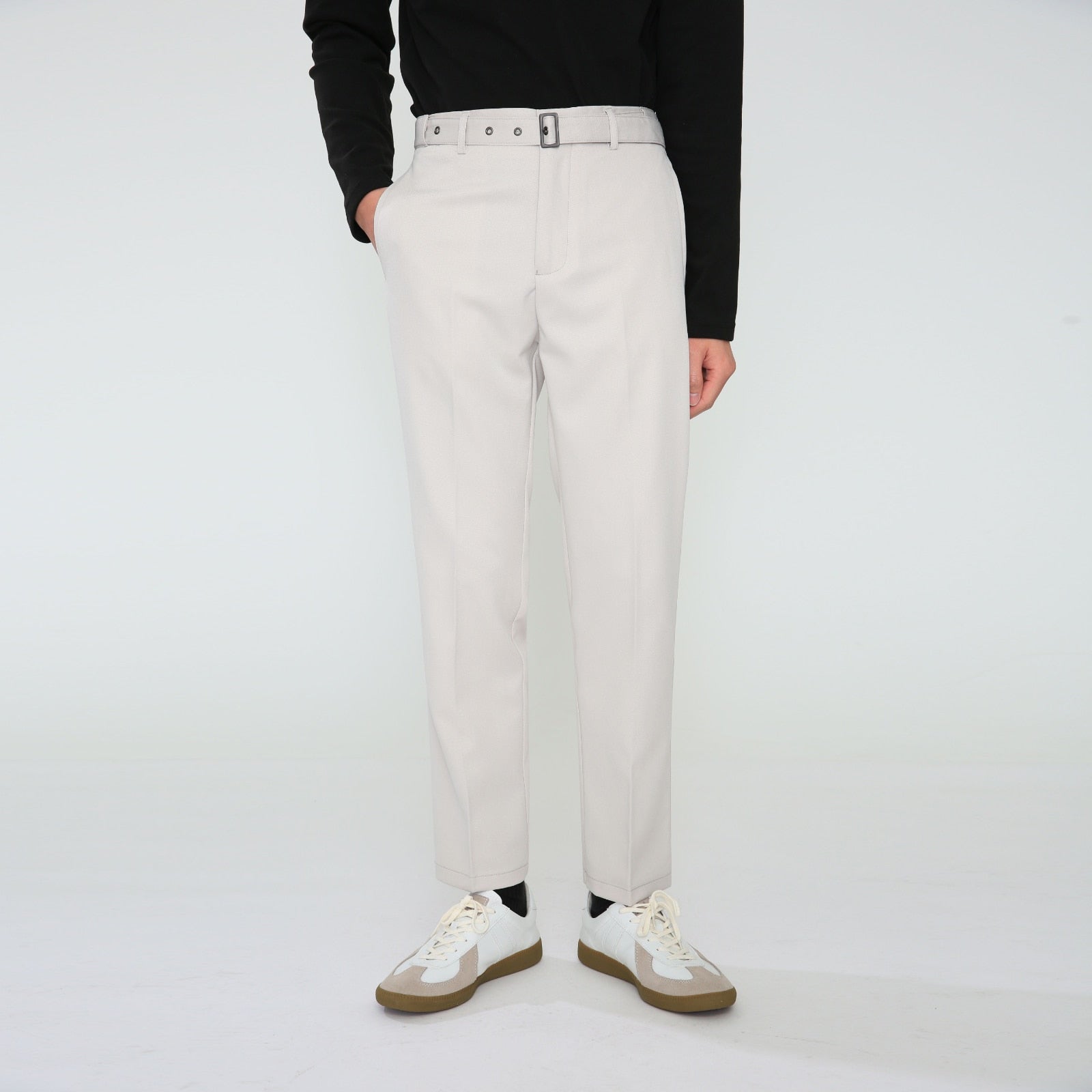 Vintage Solid Flat-Front Trousers