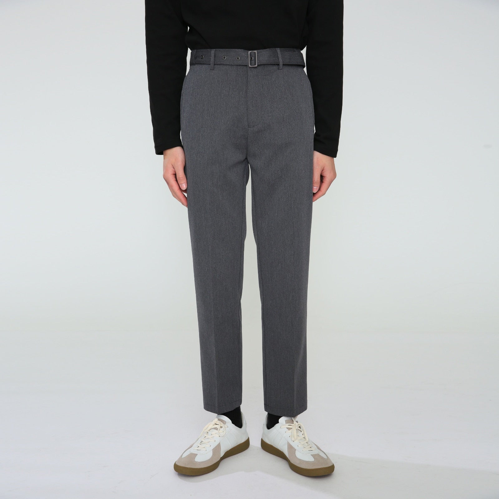 Vintage Solid Flat-Front Trousers