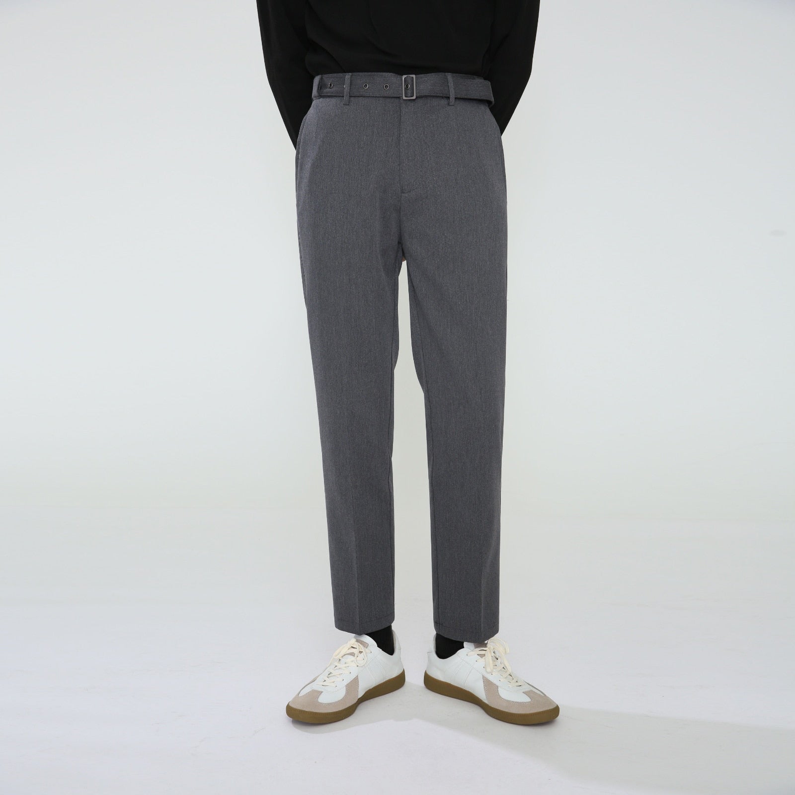 Vintage Solid Flat-Front Trousers