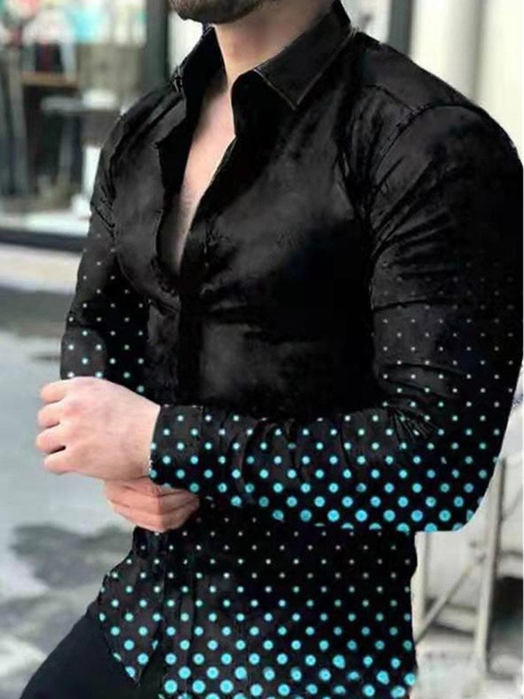 Polkadot Pattern Printed Slim Long Sleeve Shirt