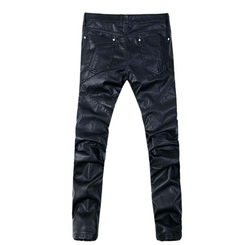 Black Skull Punk Slim Fit PU Patch Men Jeans