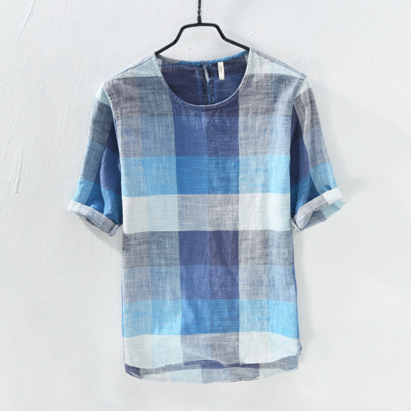 Plaid Cotton Short Sleeve T-Shirt