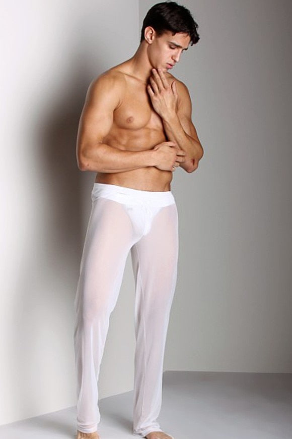 Solid Color See-Through Spandex Long John Boxer