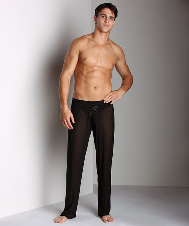 Solid Color See-Through Spandex Long John Boxer