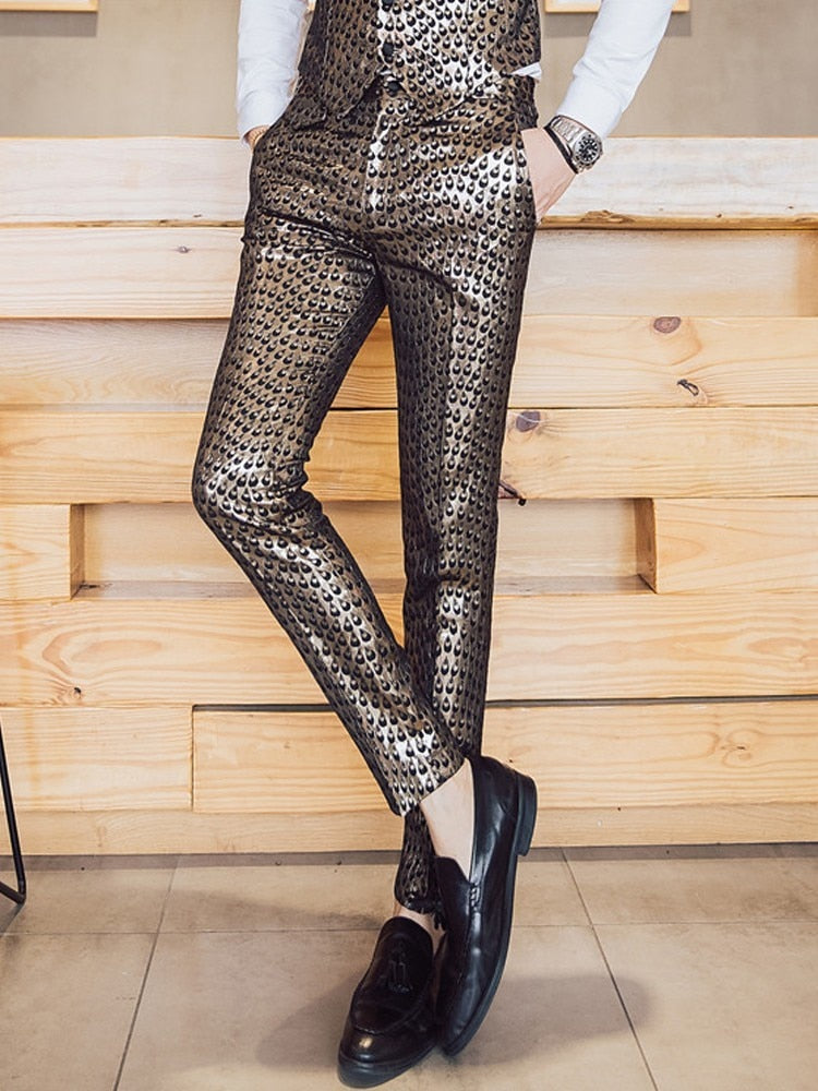 Luxury Shinny Teardrop Pattern Stage Fashion Men Trouser