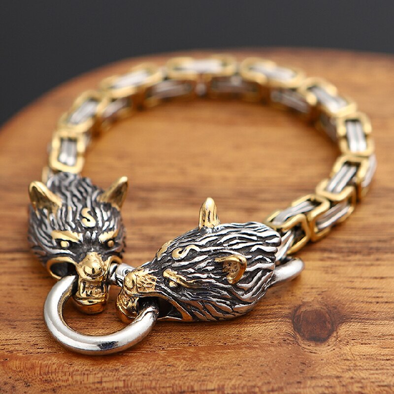 Norse Viking Wolf Head Decorated Bracelet