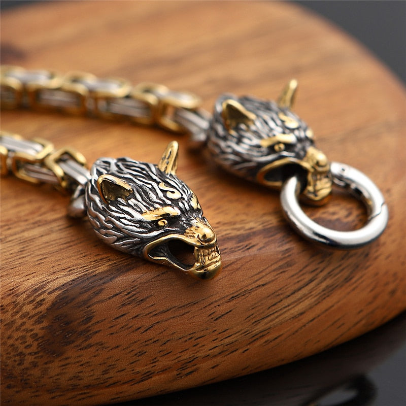 Norse Viking Wolf Head Decorated Bracelet