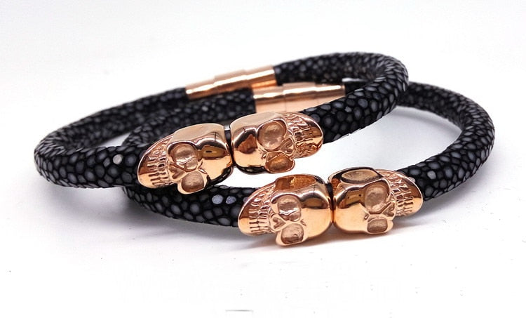 Twin Northskull Stingray Magnet Clasp Men Bracelet