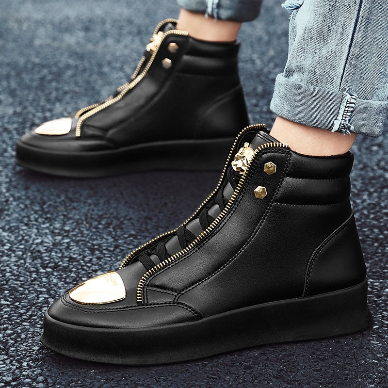 Cross Tied Zipper Decorated High Top Sneaker