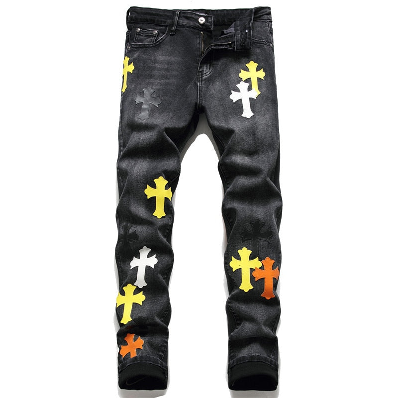 Embroidered Cross Emblem Tencel Jeans