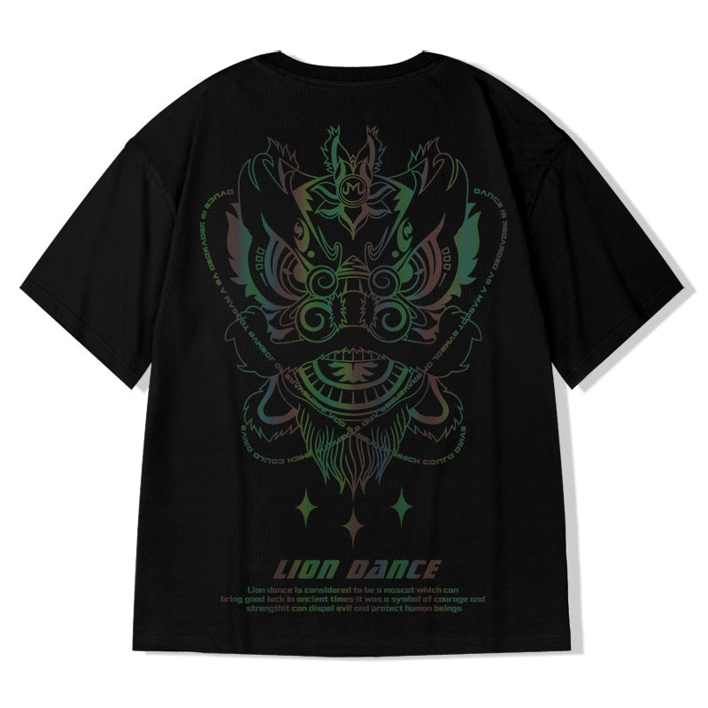 Oversize Hip Hop Rainbow Dragon Head Printed T-Shirt