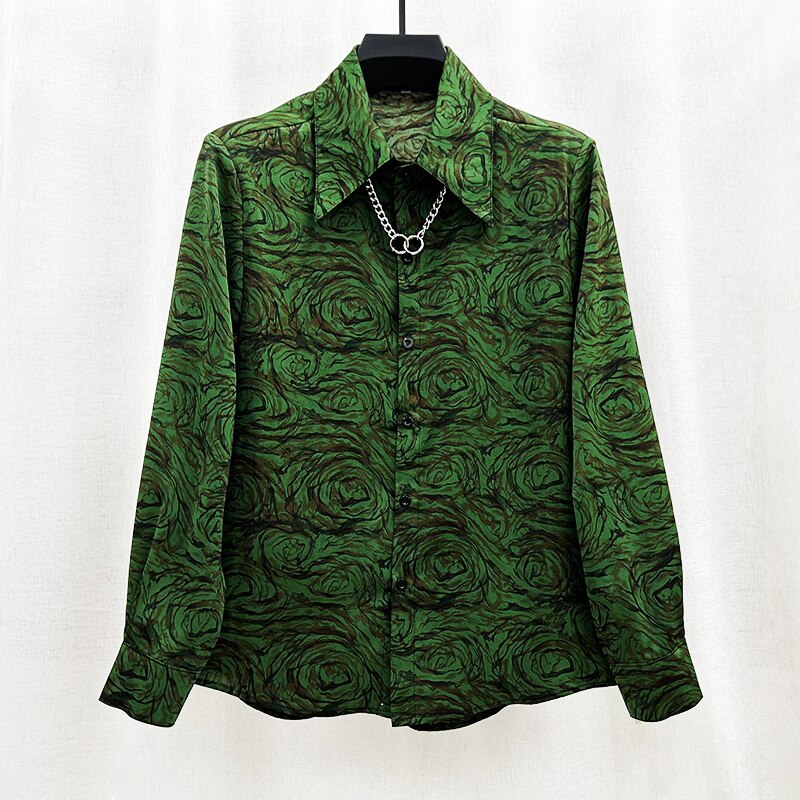 Fashion Casual Green Geometric Long Sleeve Shirt