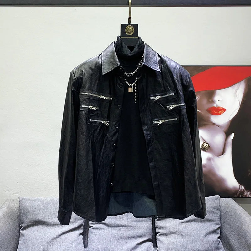 Multi-Zipper Decoration PU Leather Shirt