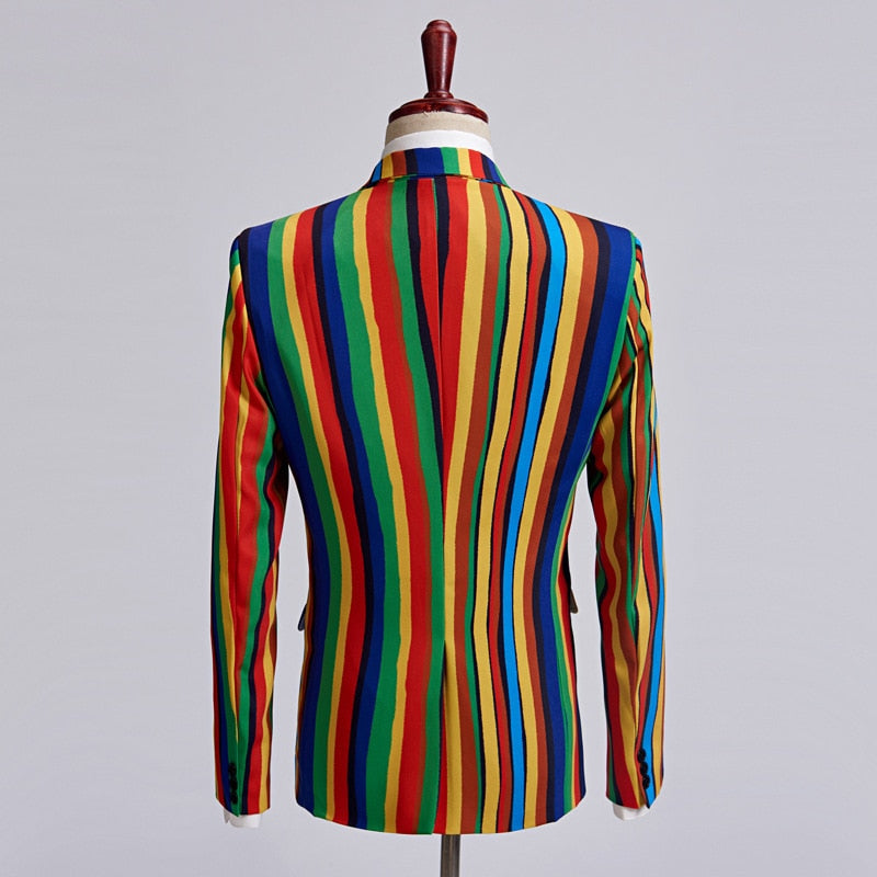 Bright Colourful Stripe Stage Style Men Costume Blazer - FanFreakz