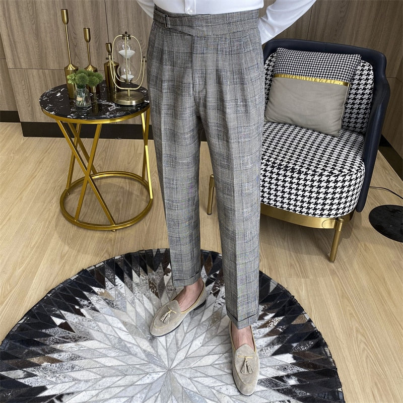 Plaid Pattern Grey Autumn Dress Pants