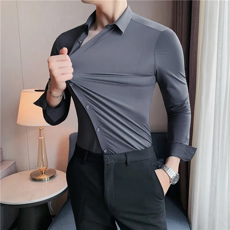 Casual Solid Elastic Seamless Shirt