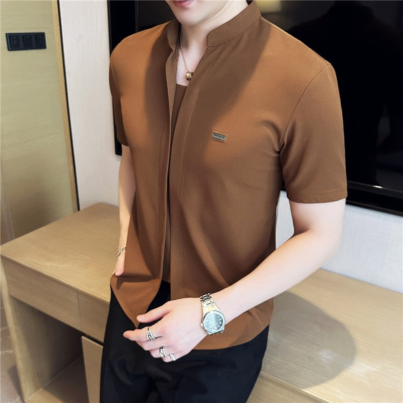Stand Collar Short Sleeve Polo Shirt