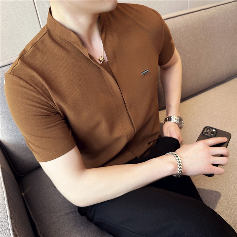 Stand Collar Short Sleeve Polo Shirt