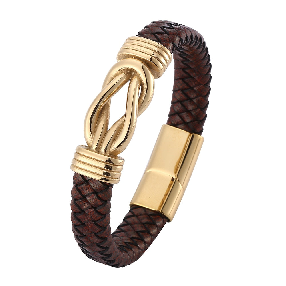 Punk Knot Shape Leather Brown Bracelet