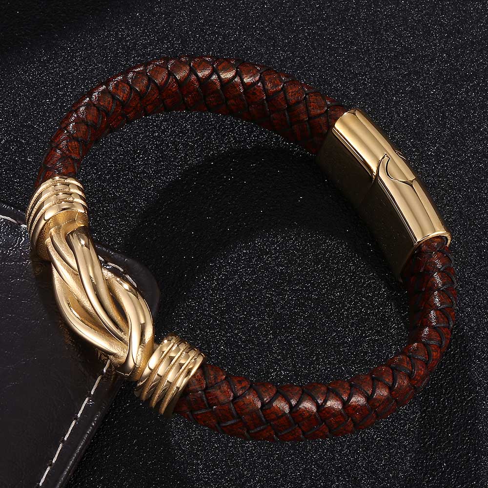 Punk Knot Shape Leather Brown Bracelet