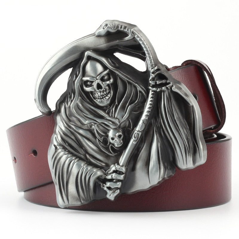 Rock Metal Skull Head Buckle Leather Belt