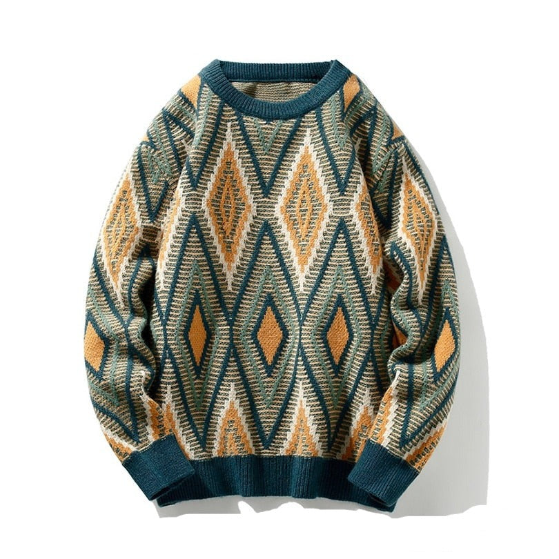 Argyle Pattern Polyester Knitted Sweater