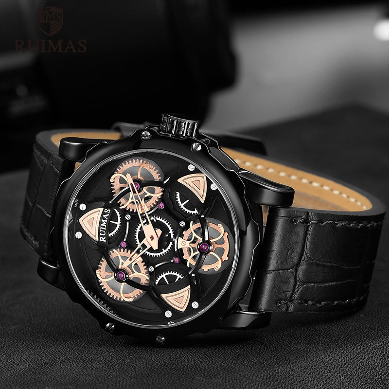 Creative Rotate Design in Leather Band Casual Men Watches