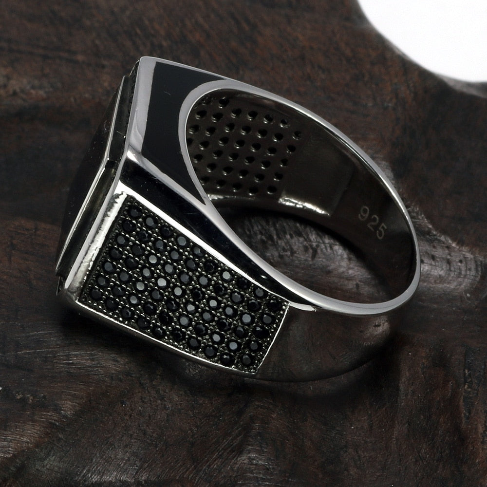 Onyx Stone Decorated Black Square Rings