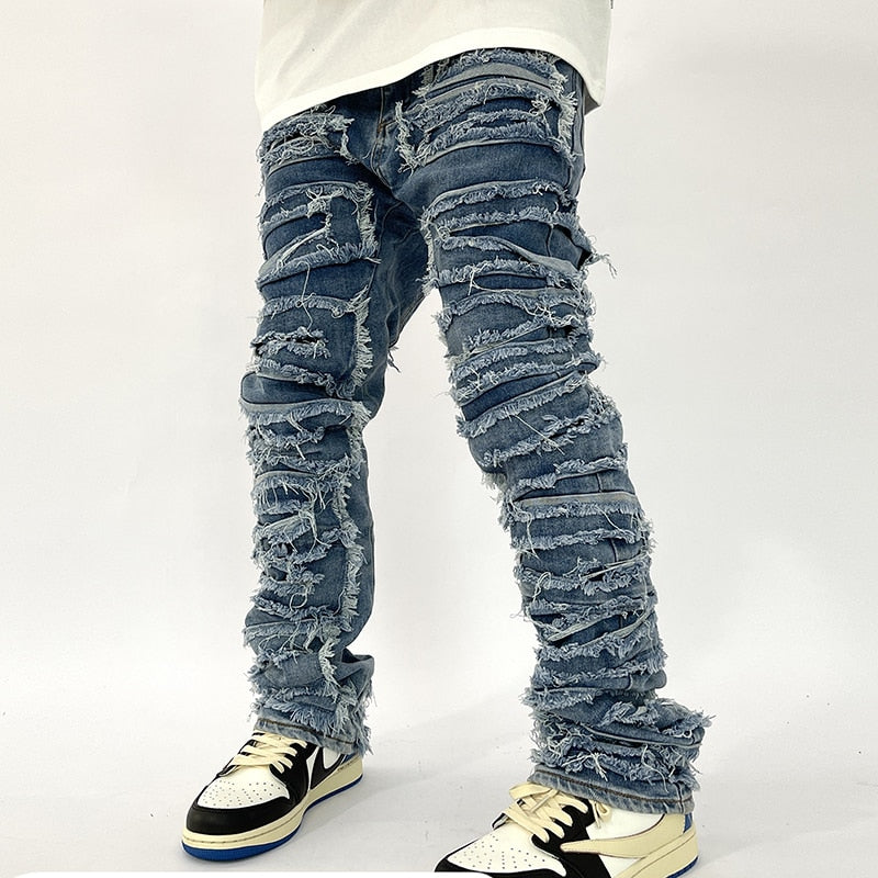 Retro Hole Ripped Patchwork Jeans