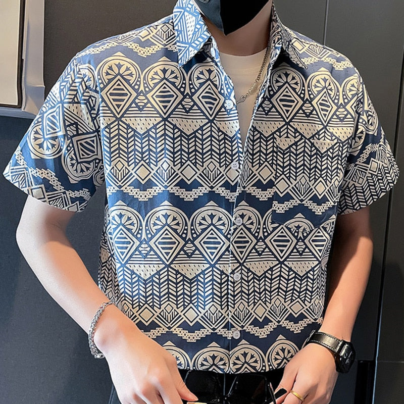 Geometric Printed Pattern Short Sleeve Shirt