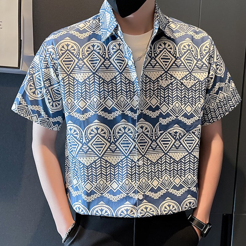 Geometric Printed Pattern Short Sleeve Shirt