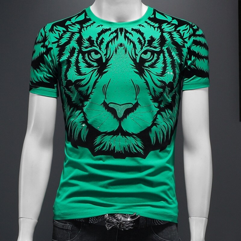 Rhinestone Tiger Motif T-Shirt