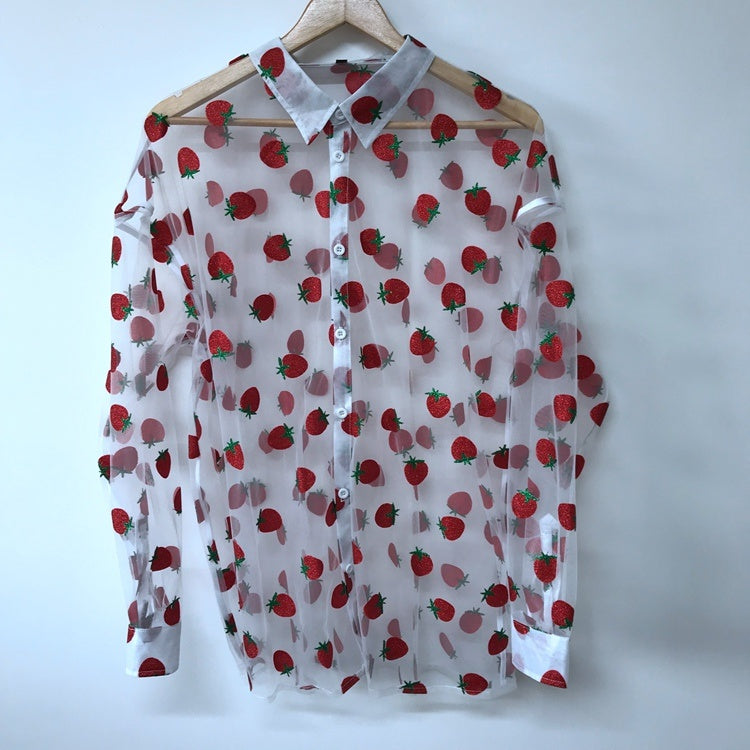 Strawberries Glitters Loose See-Through Shirt