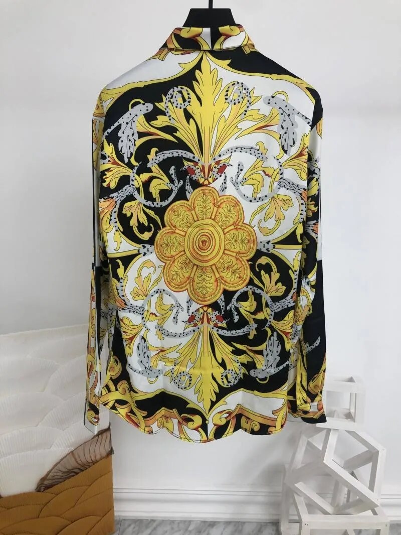 Luxury Black Gold Flower Long Sleeve Shirt