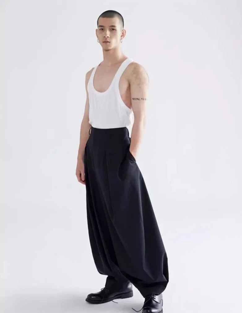 Loose Casual Black Lantern Baggy Pants