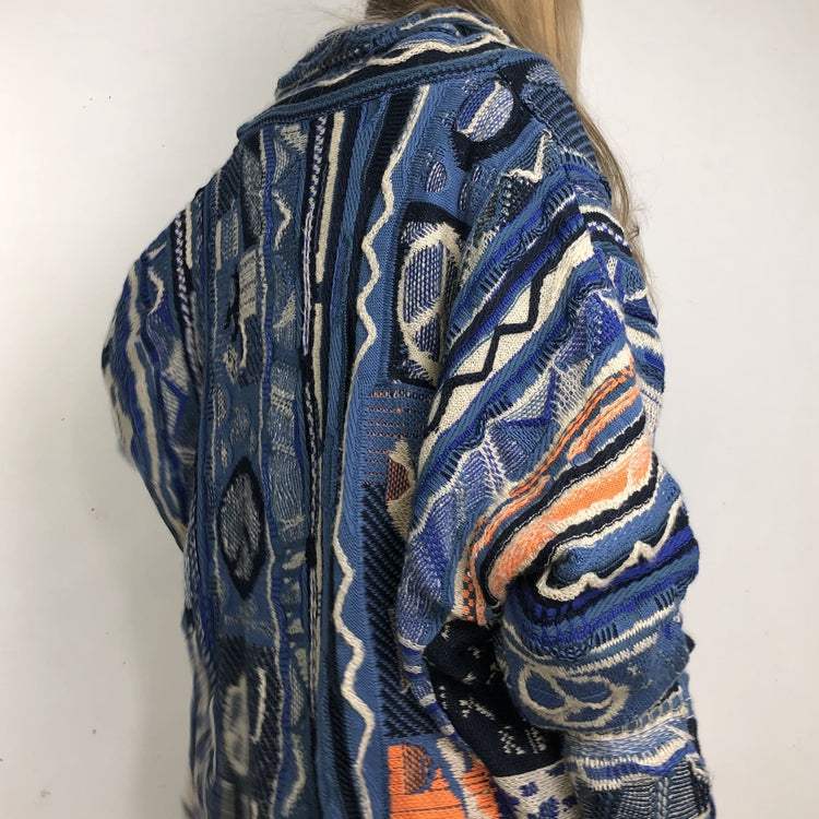 Blue Abstract Pattern Loose Cashmere Cardigan