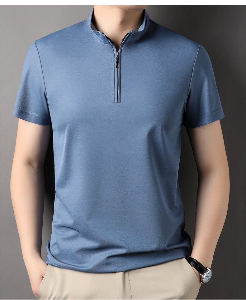 Casual Summer Solid Color Zipper Polo Shirt