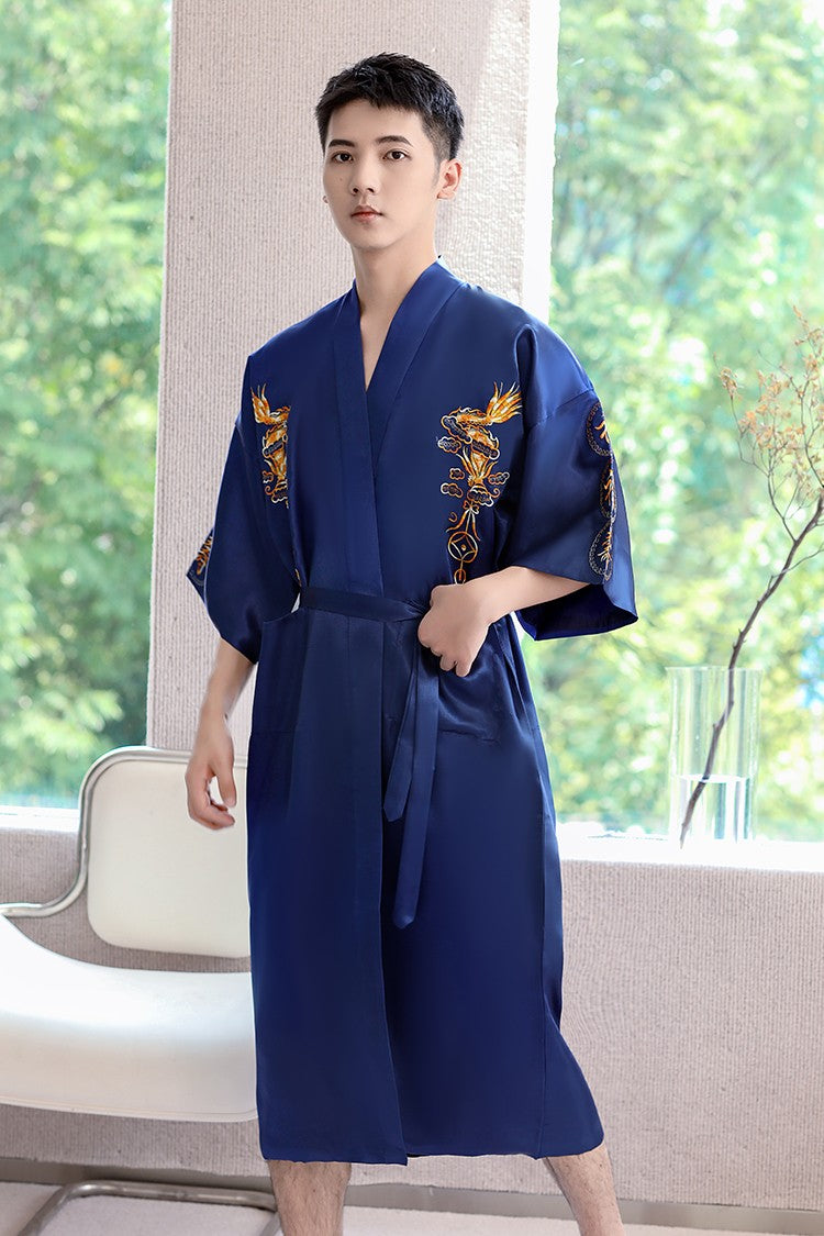 Embroidery Dragon Sleepwear Silk Robe