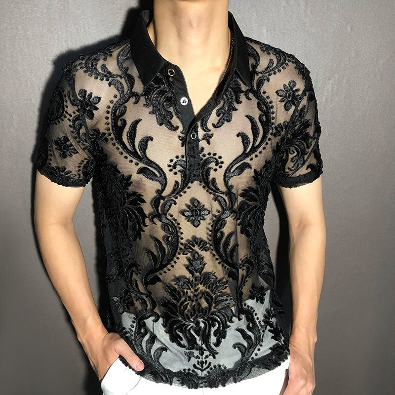 Transparent Retro Floral Polo Shirt