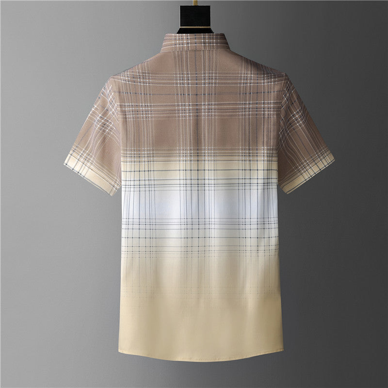 Gradient Plaid Pattern Polyester Shirt