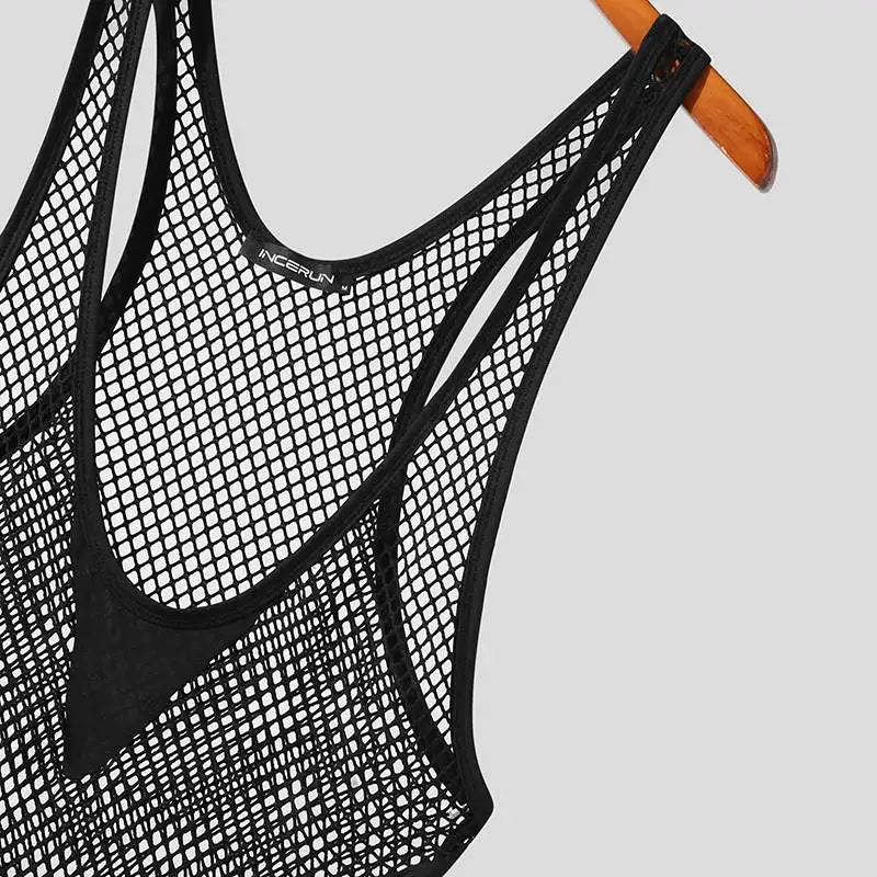 Mesh Patchwork Transparent O-neck Romper