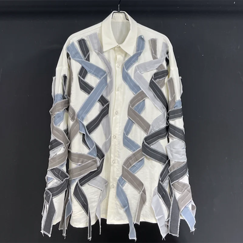 White Color Stripes Patchwork Shirt