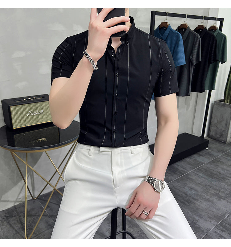 Stripe Polyester Casual Shirt