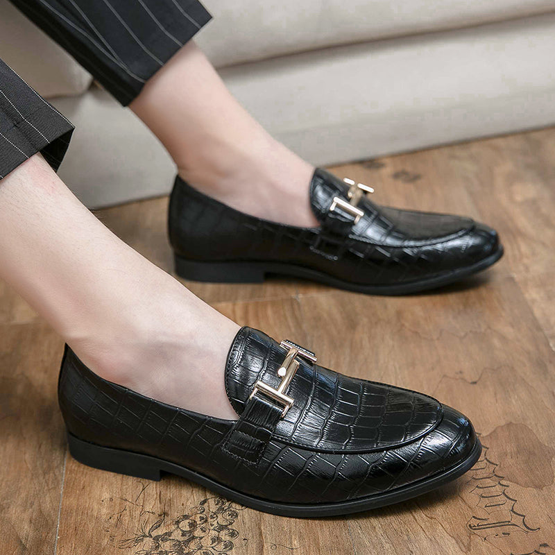 Crocodile Pattern Metal Appliques Dress Loafers Shoes