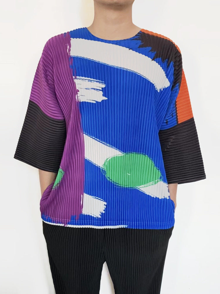 Colorful Pleated Loose T-Shirt